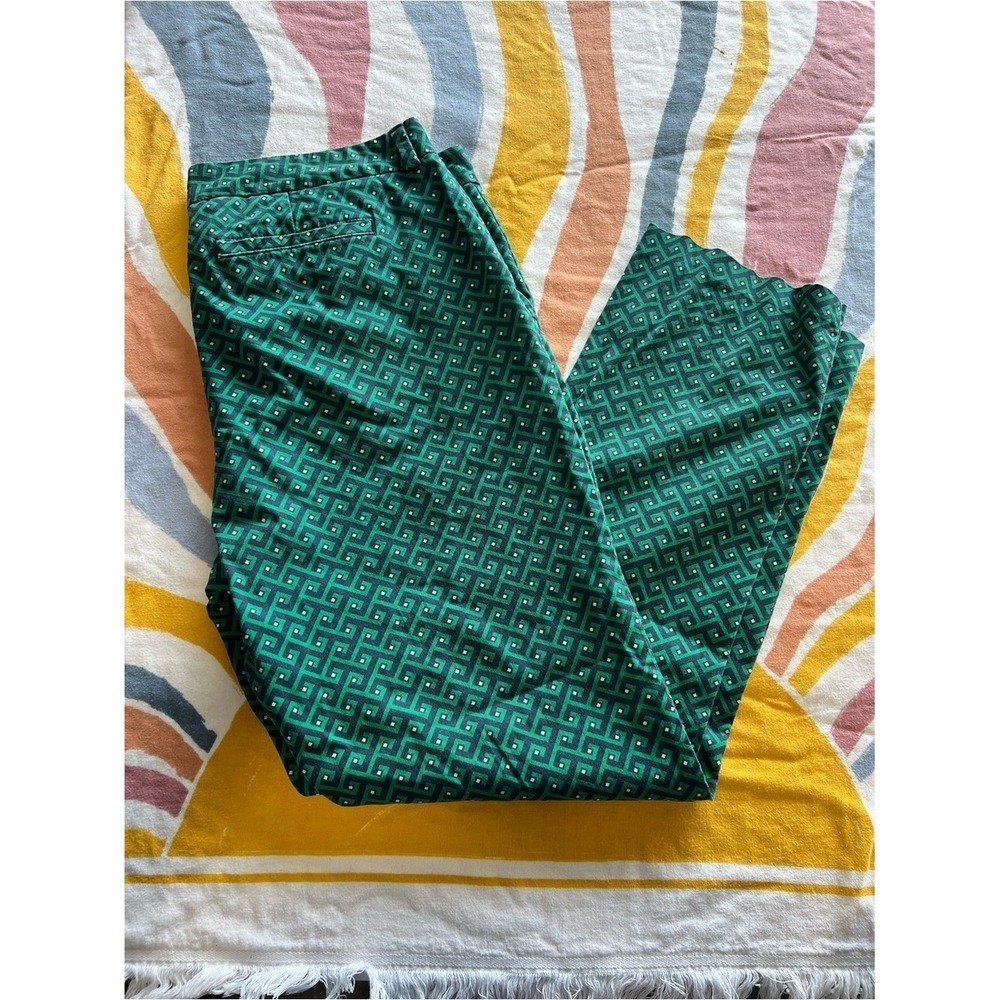 Lands' End Green Geometric Straight Leg Pants Womens 16 Plus Fit 2 Capri